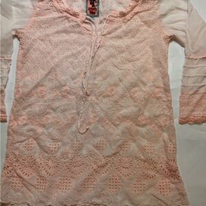 Johnny Was Peach Eyelet Embroidered Blouse